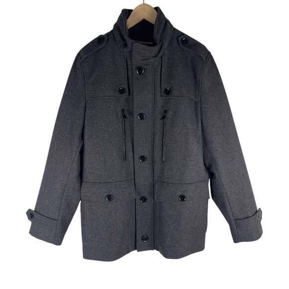 Express Men's Pea Coat Jacket Single Breasted Buttons Pockets Charcoal Large - Picture 1 of 13